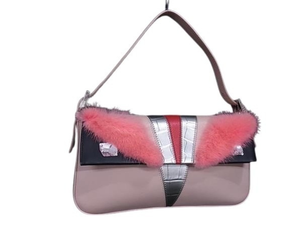 Fendi Mamma Baguette Monster Series Handbag Leather Fur Embellishments